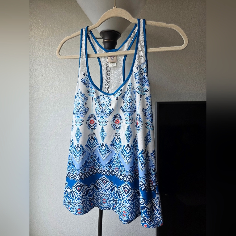 In Bloom Blue And Orange Patterned Tank Tops View 2